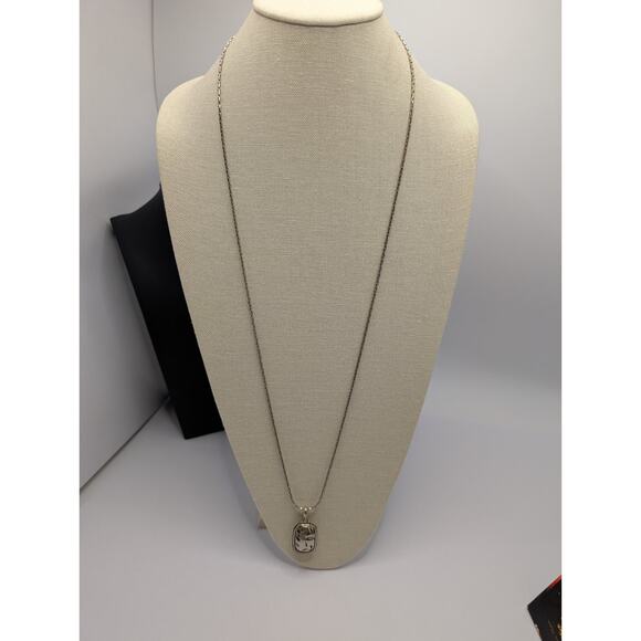 Silver Tone Floral Pendant Long Necklace 18 Inch Chain - Picture 3 of 5